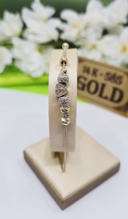 Złota bransoletka żmijka z zawieszkami próba 585 14k Używane