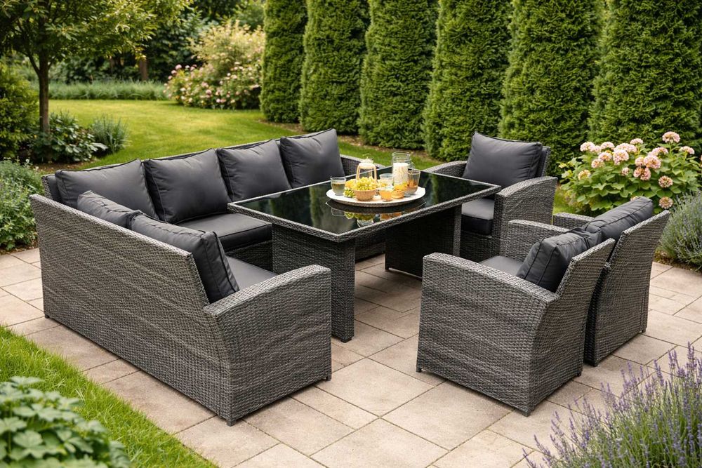 MEBLE OGRODOWE TARASOWE  – Komplet dla 9 osób, Duży zestaw