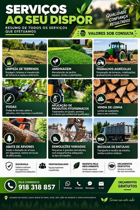 Limpeza Terrenos +Jardinagem +Trabalhos Agrícolas Conce. SªMªFeira etc
