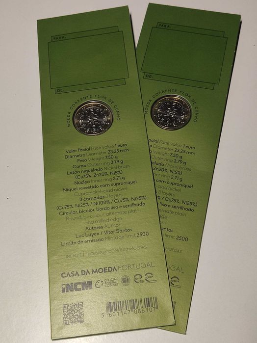 Moeda Comemorativa 1 euro Portugal 2021 FDC (Esgotada INCM)