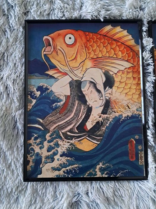 Plakaty w ramce Pokemon Walka z Magikarp Styl Ukiyo-e Japan