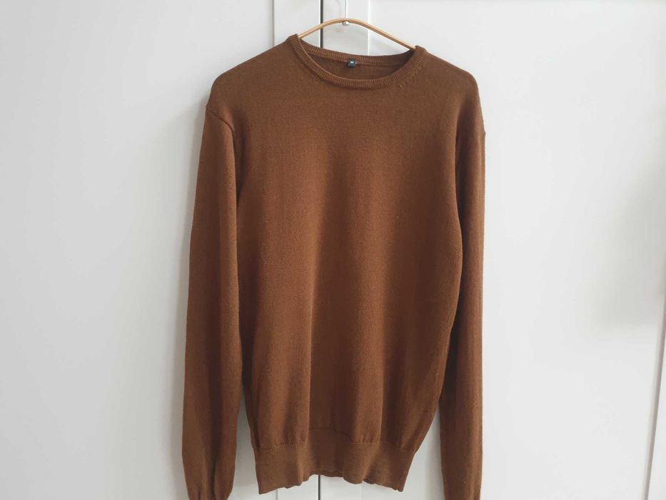 Brązowy czekoladowy sweter merino wełniany M