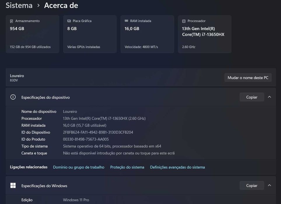Computador Portatil Lenovo LOQ i7 Gaming 9º Geração 15IRX9-981  15.6" Luna Grey com  Fatura e Garantia.