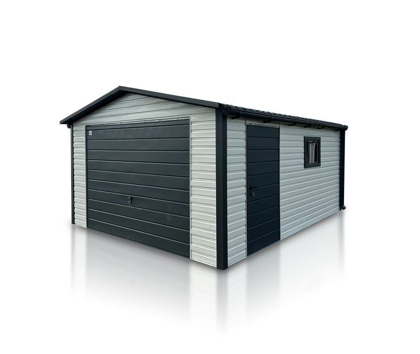 Garaż jednostanowiskowy 4x5 m Dach dwuspadowy, Brama uchylna, Szara bi