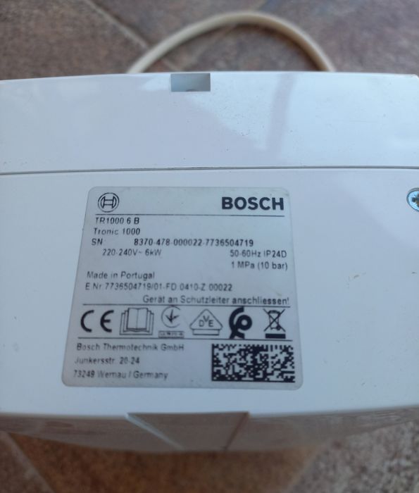 Esquentador elétrico monofásico 6,0KW Bosch TR 1000 6B
Ver detalhes do