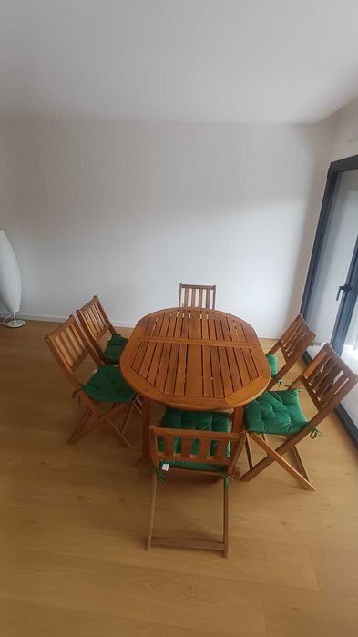 Mesa de jardim extensível + 6 cadeiras dobráveis