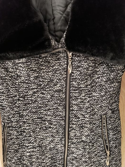 Płaszcz damski S, wełna + imitacja skórki