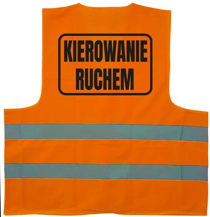 pomarańczowa kamizelka odblaskowa z nadrukiem kierowanie ruchem