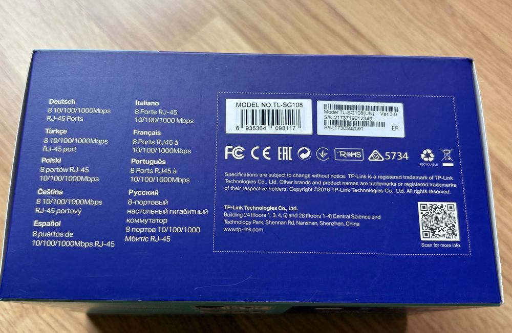Switch TP-LINK TL-SG108 v3 - novo na caixa