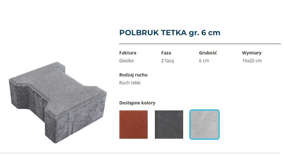 Kostka brukowa Polbruk przemysłowa tetka prostokąt gr 6 cm