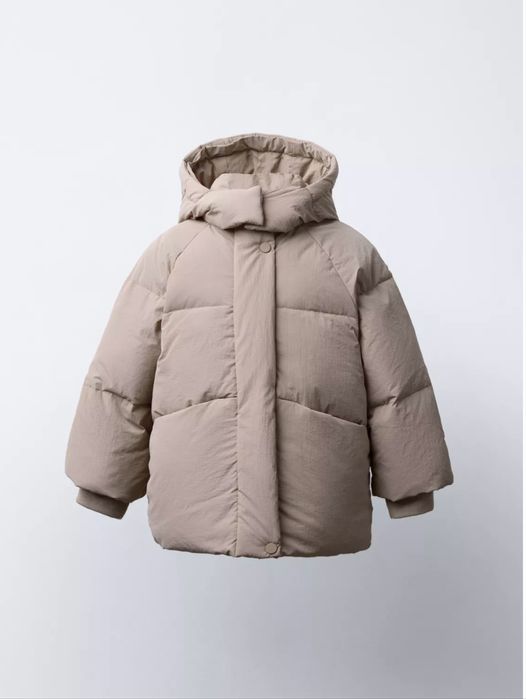 Пуховик Zara 116, пуховик бежевий зара, куртка zara, зимова куртка зар