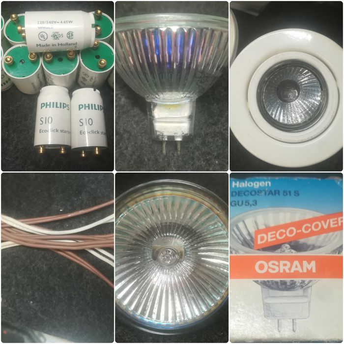 Lâmpadas halogéneo, casquilhos e arrancadores