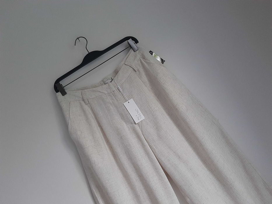 Lniano bawełniane szerokie spodnie L