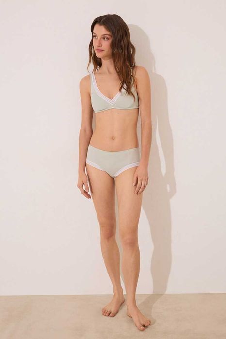 Cueca boxer de algodão canelado em renda verde Women Secret - L