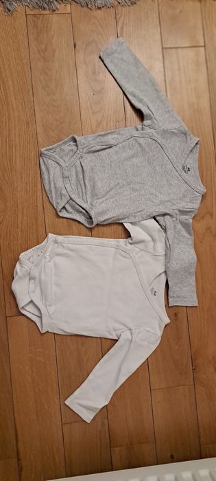 Body z długim rękawem, koperowe, 74, Hm, unisex, białe, szare