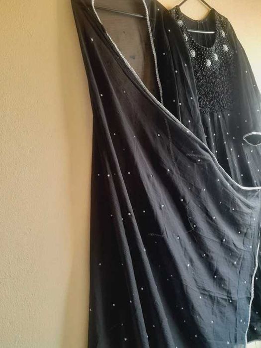 Black Pakistani Indian Bollywood Anarkali Dress Long Maxi for Wedding Party with Chiffon Dupatta
