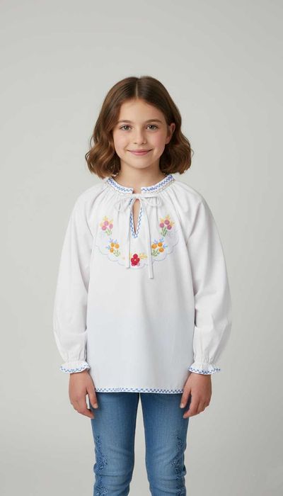 Blusa de criança c/ bordado de Viana feito à mão