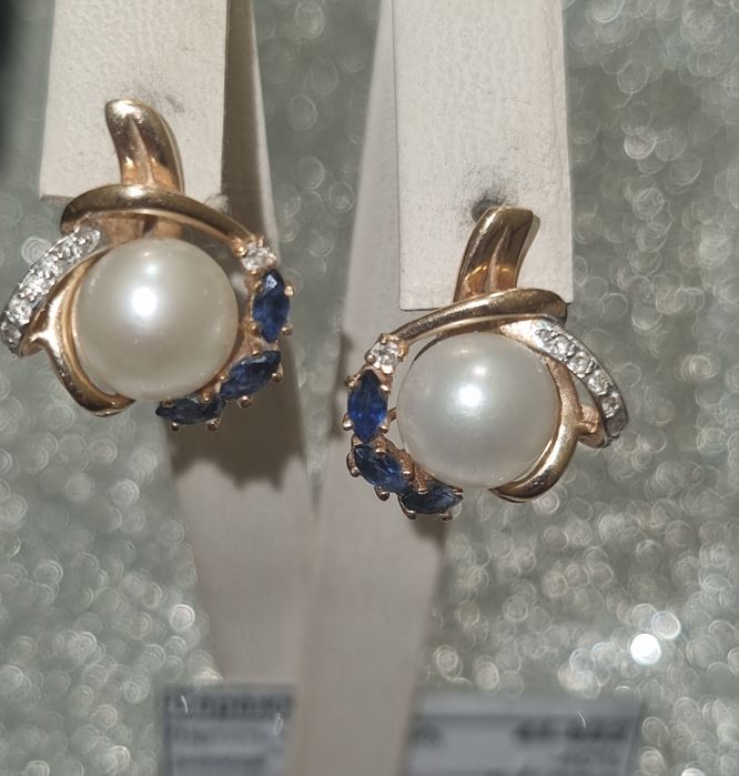 Золото 585 діаманти та сапфіри перли