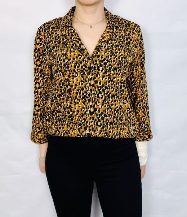 Złota bluzka w panterkę z kołnierzykiem S 36