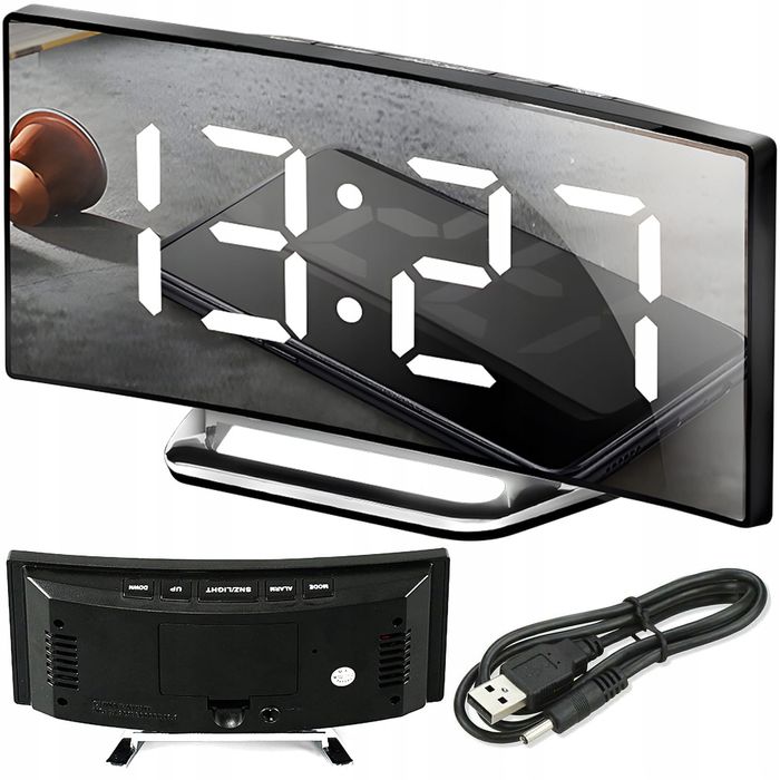 Zegar Elektroniczny z Budzikiem i Termometrem Mirror CLK-03 Biały