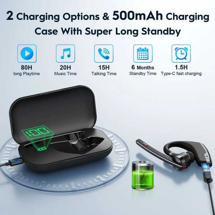 Бездротова Bluetooth-гарнітура New Bee M51 із зарядним чохлом Чорна