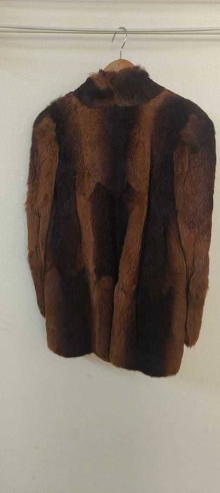 Casaco Pele de Coelho Natural Topel Alta Qualidade - Vintage Castanho Rajado - M/L