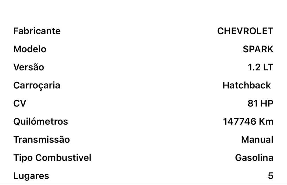 Chevrolet Spark 1.2 LT - 147 Mikm - Gasolina
