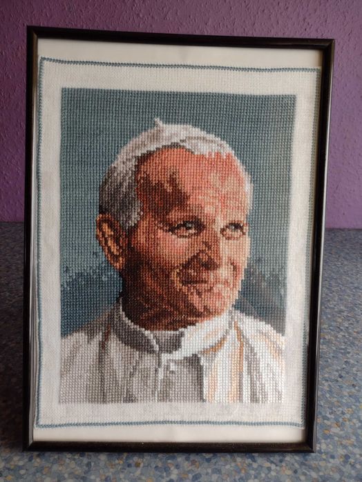 Ręczny haft krzyżykowy "Jan Paweł II"