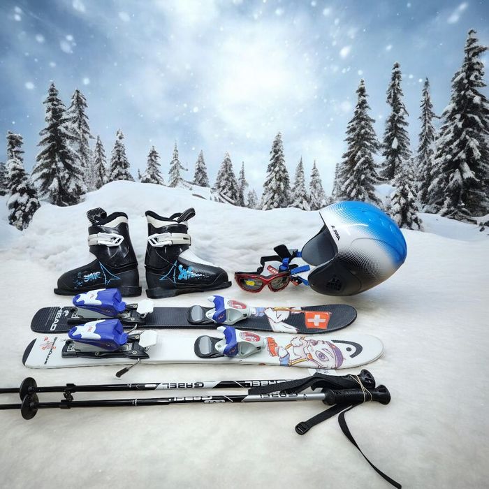 Komplet Narty 77 cm Head  Buty r-27  Kijki Kask Gogle