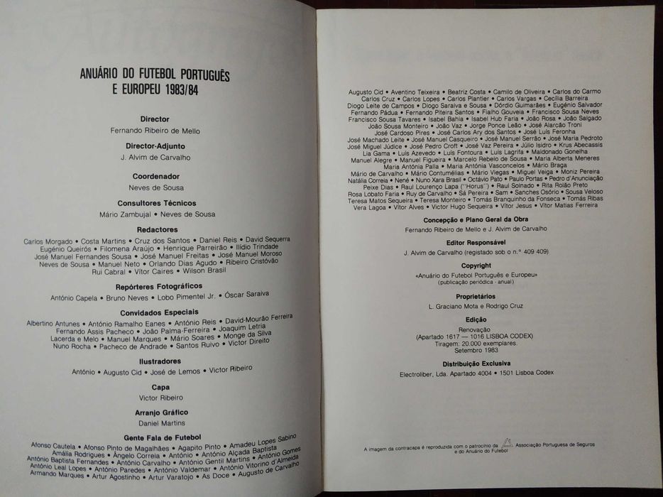 Livro "Anuário do Futebol Português e Europeu 1983/84"