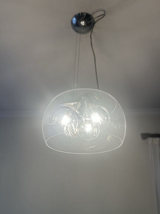 Candeeiro suspenso em vidro e inox