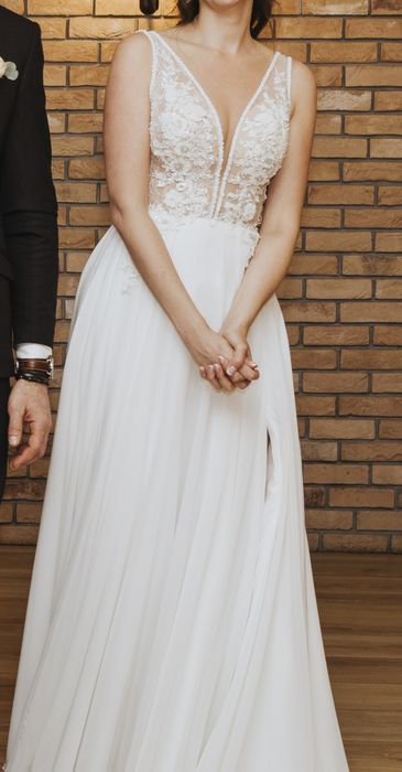 Suknia ślubna ivory M długa 180cm+6cm dla wysokich kobiet, możliwość skrócenia