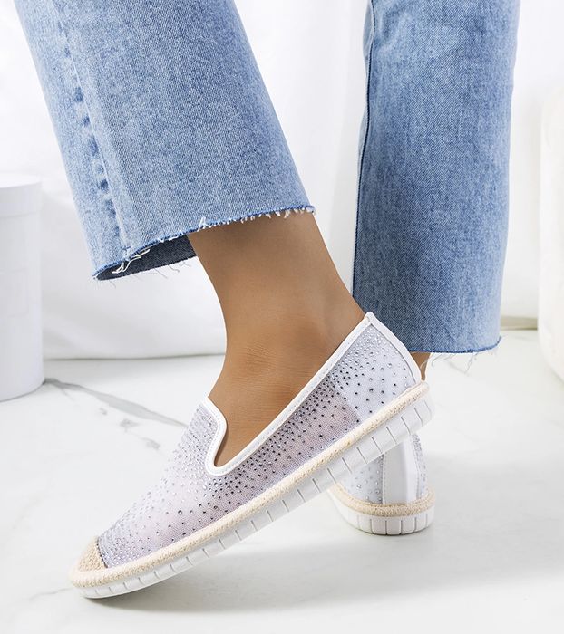 Białe espadryle z cyrkoniami Punter
