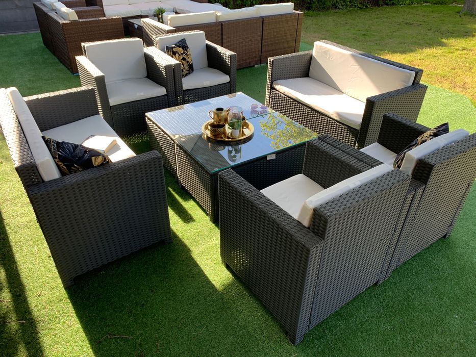 Nicea XXL zestaw technorattan szary sofa 4xfotel ława