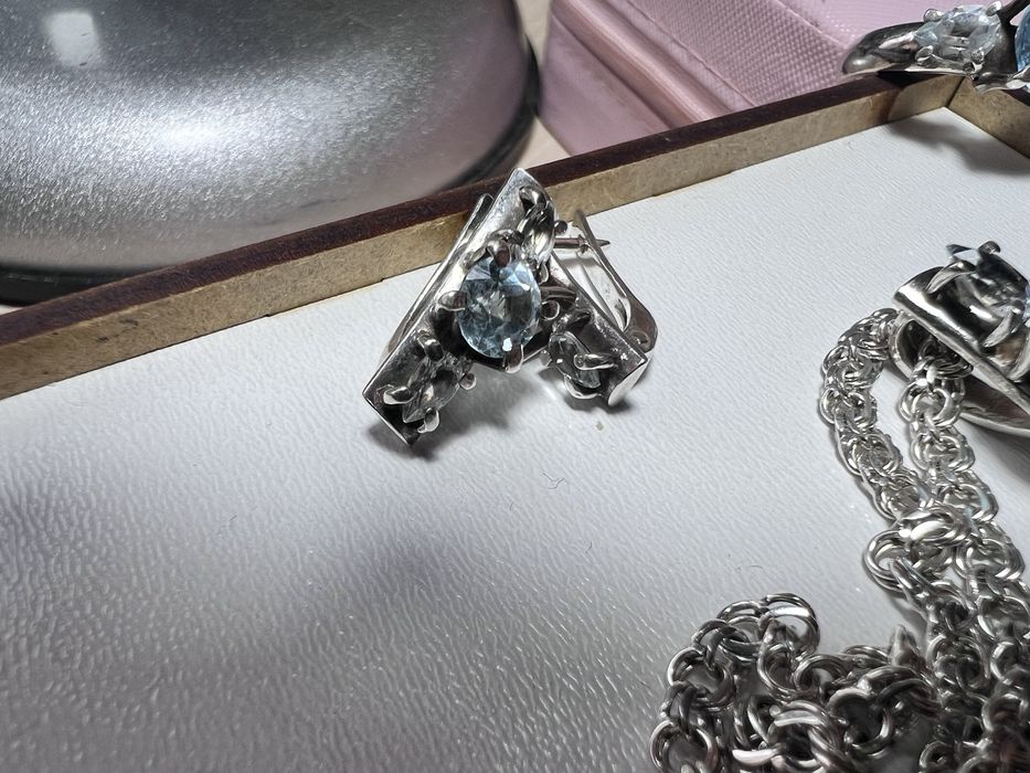 Срібний комплект. Сережки, підвіска, кулон, каблучка