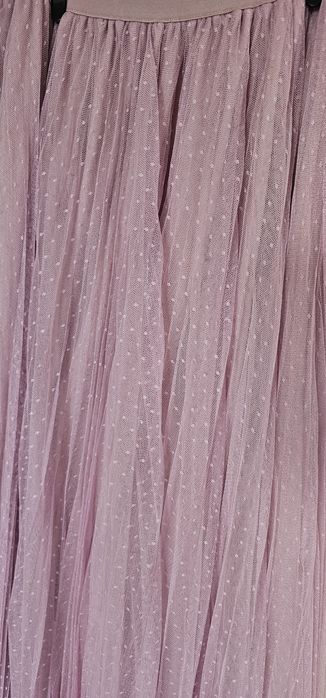 Tiulowa spódnica maxi S pudrowy róż w kropeczki