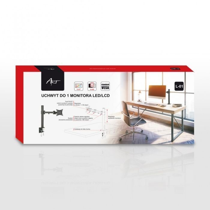 Uchwyt biurkowy do monitora wieszak LED/LCD 13-27" L-01 PIVOT