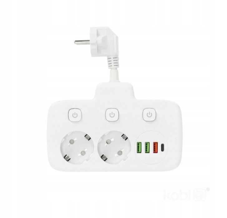 Rozgałęźnik Sieciowy 2 Gniazda 230V Wyłącznik 4x gniazda USB 5V 2.1A