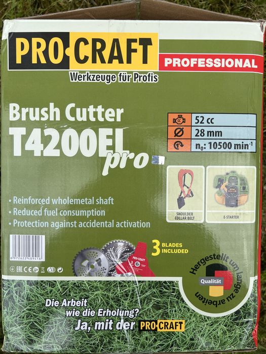 Бензокоса Procraft T4200EL Pro 52см³ | ЕЛЕКТРОСТАРТЕР | НОВА | 3 Ножі