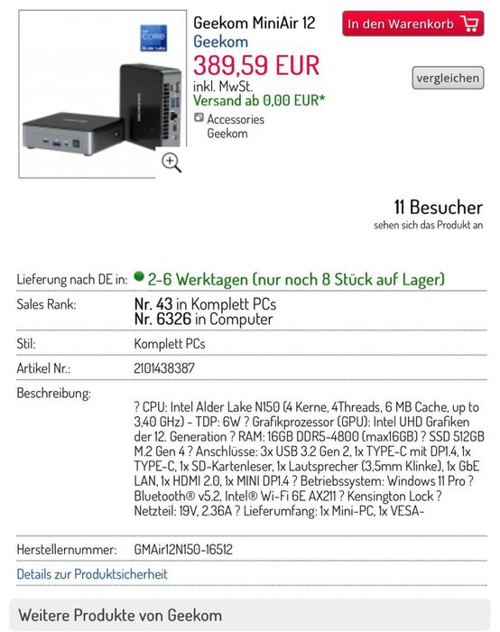 Mini PC Air12 Intel Processor N100 DDR5 16GB SSD 512GB, з гарант.