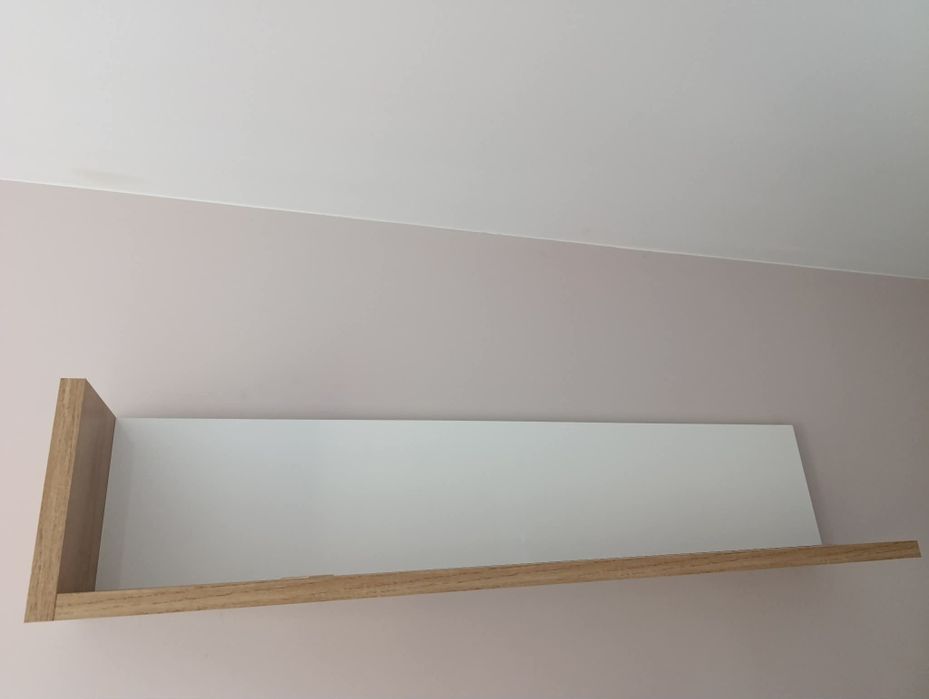 Półka ścienna SILKE 120 cm – biały połysk / dąb wotan, stan idealny, n