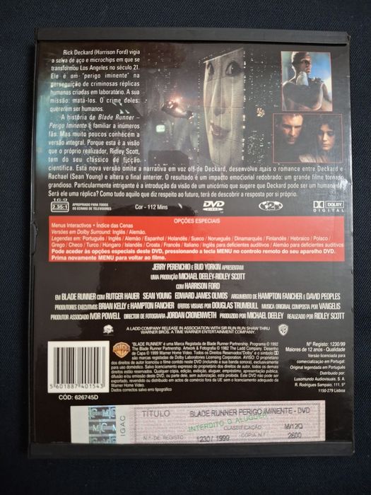 DVD Blade Runner Perigo Eminente. Edição Snapper.