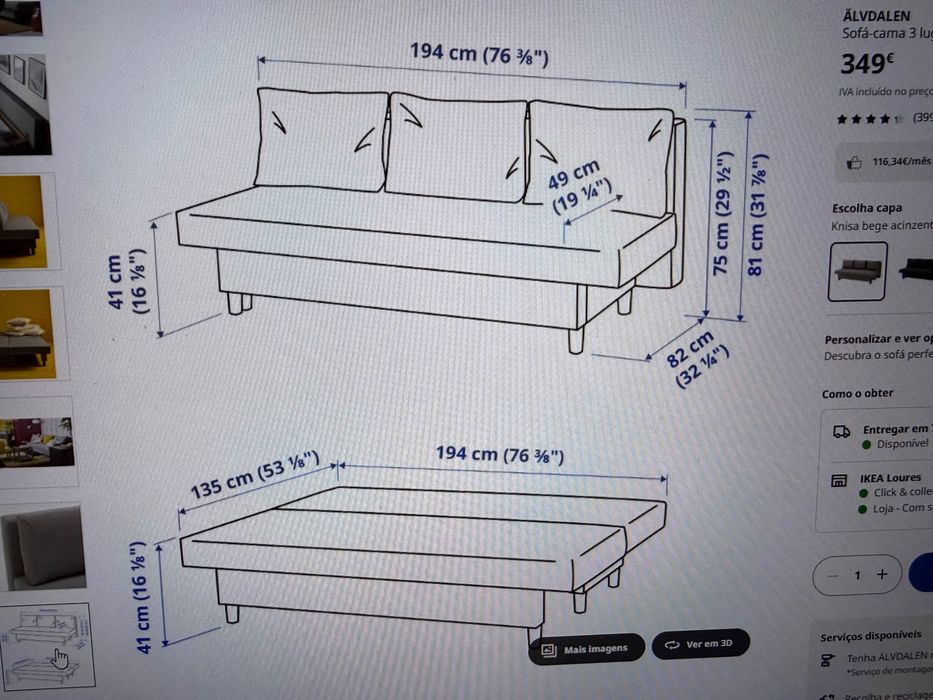 Sofá cama cinzento