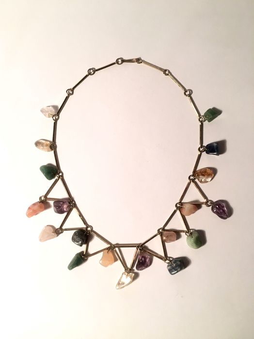 3 COLARES - pedras naturais - vidros - latão - 96 / 40 / 120 cm/s