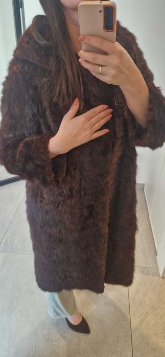 Futro M/L NATURALNE czekoladowe brązowe