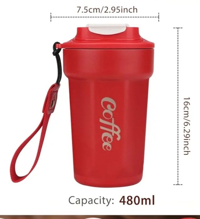 Kubek termiczny do kawy, do samochodu. Czerwony