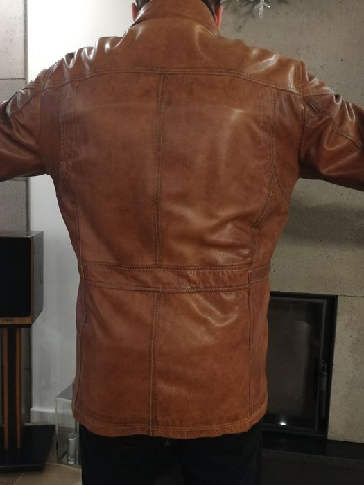 Kurtka skórzana męska brązowa