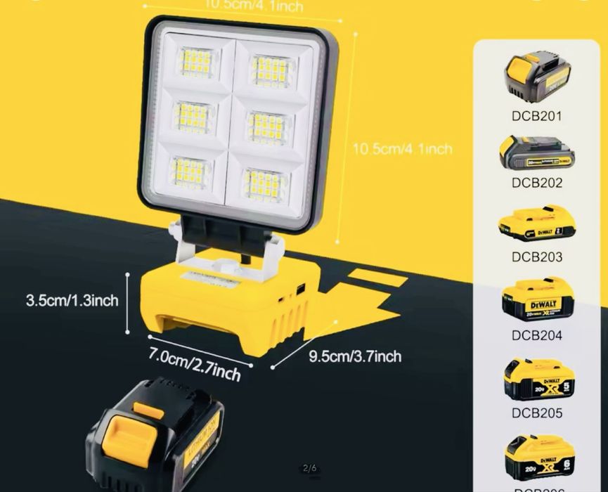 Яскрава потужла лампа на акумулятор dewalt 48wt 5200LM енероощадна нов