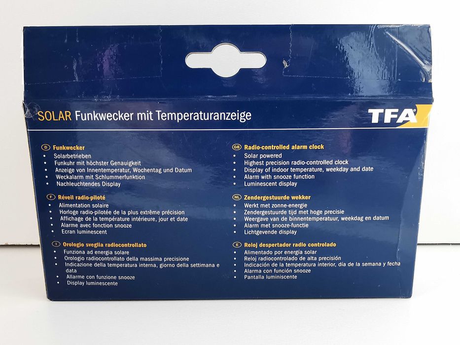 TFA Dostmann 98.1071 Solarny Cyfrowy Budzik Radiowy DCF AA001229