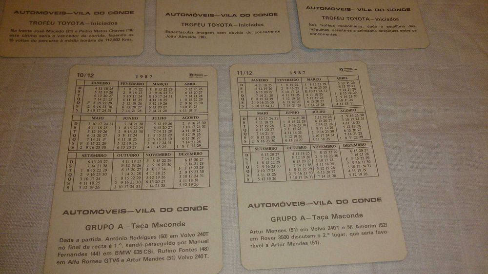 automóveis vila do conde 1987 (9 calendários) troféu toyota